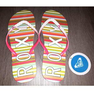 Roxy Colorful Neon Striped Polka Dot Flip Flops Sandals Women's Size 9